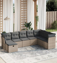 8-tlg. Garten-Sofagarnitur mit Kissen Grau Poly Rattan