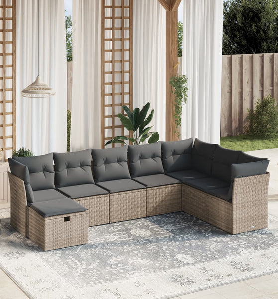 8-tlg. Garten-Sofagarnitur mit Kissen Grau Poly Rattan
