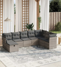 8-tlg. Garten-Sofagarnitur mit Kissen Hellgrau Poly Rattan
