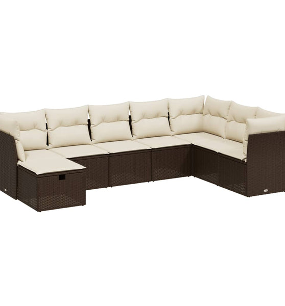 8-tlg. Garten-Sofagarnitur mit Kissen Braun Poly Rattan