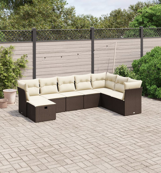 8-tlg. Garten-Sofagarnitur mit Kissen Braun Poly Rattan