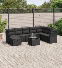 9-tlg. Garten-Sofagarnitur mit Kissen Schwarz Poly Rattan