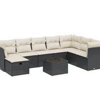 9-tlg. Garten-Sofagarnitur mit Kissen Schwarz Poly Rattan