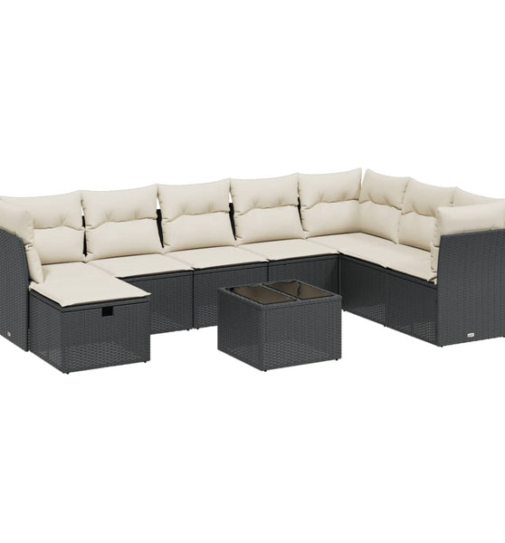 9-tlg. Garten-Sofagarnitur mit Kissen Schwarz Poly Rattan