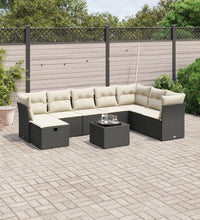 9-tlg. Garten-Sofagarnitur mit Kissen Schwarz Poly Rattan