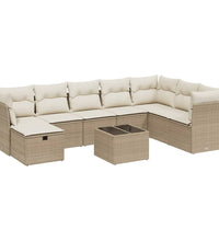 9-tlg. Garten-Sofagarnitur mit Kissen Beige Poly Rattan