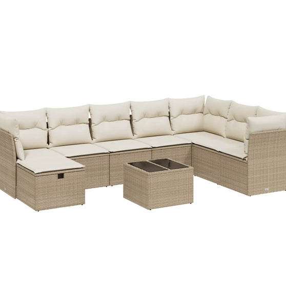 9-tlg. Garten-Sofagarnitur mit Kissen Beige Poly Rattan