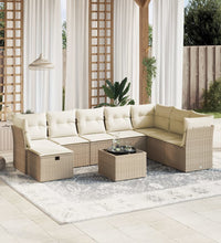 9-tlg. Garten-Sofagarnitur mit Kissen Beige Poly Rattan