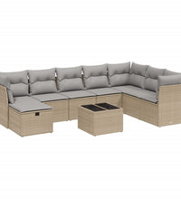 9-tlg. Garten-Sofagarnitur mit Kissen Beige Poly Rattan