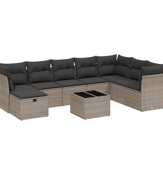 9-tlg. Garten-Sofagarnitur mit Kissen Grau Poly Rattan