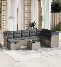 9-tlg. Garten-Sofagarnitur mit Kissen Grau Poly Rattan