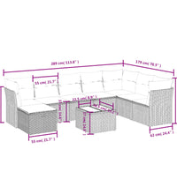 9-tlg. Garten-Sofagarnitur mit Kissen Hellgrau Poly Rattan