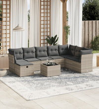 9-tlg. Garten-Sofagarnitur mit Kissen Hellgrau Poly Rattan