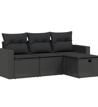 4-tlg. Garten-Sofagarnitur mit Kissen Schwarz Poly Rattan