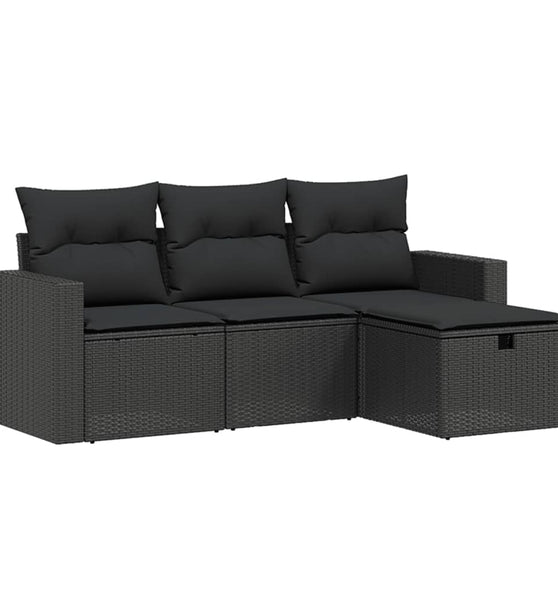 4-tlg. Garten-Sofagarnitur mit Kissen Schwarz Poly Rattan
