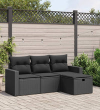 4-tlg. Garten-Sofagarnitur mit Kissen Schwarz Poly Rattan
