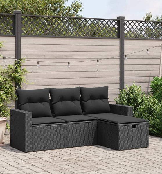 4-tlg. Garten-Sofagarnitur mit Kissen Schwarz Poly Rattan