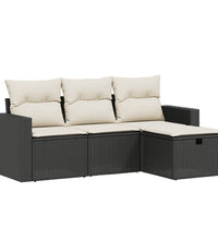 4-tlg. Garten-Sofagarnitur mit Kissen Schwarz Poly Rattan