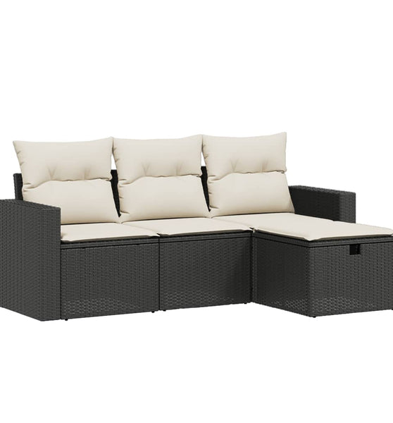 4-tlg. Garten-Sofagarnitur mit Kissen Schwarz Poly Rattan