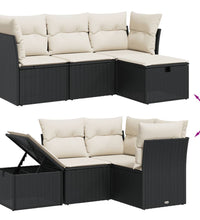 4-tlg. Garten-Sofagarnitur mit Kissen Schwarz Poly Rattan