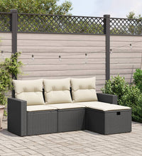 4-tlg. Garten-Sofagarnitur mit Kissen Schwarz Poly Rattan
