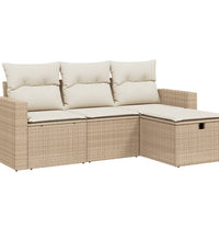 4-tlg. Garten-Sofagarnitur mit Kissen Beige Poly Rattan