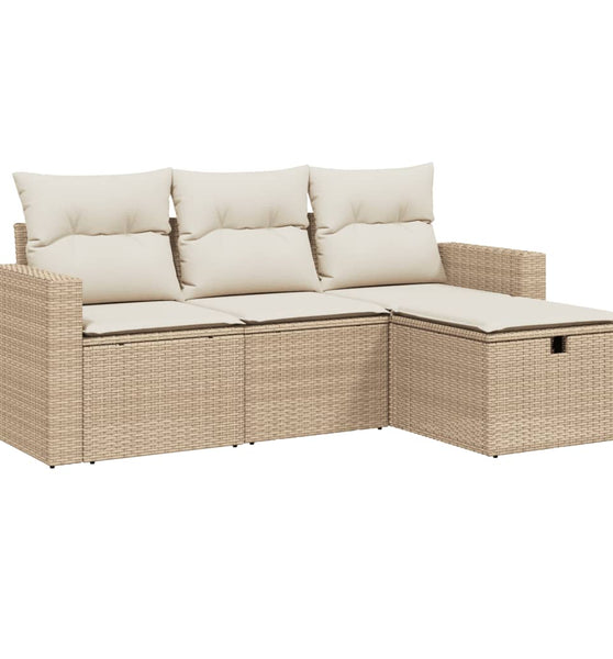 4-tlg. Garten-Sofagarnitur mit Kissen Beige Poly Rattan
