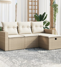 4-tlg. Garten-Sofagarnitur mit Kissen Beige Poly Rattan
