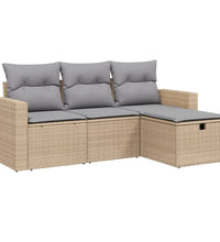 4-tlg. Garten-Sofagarnitur mit Kissen Beigemischung Poly Rattan