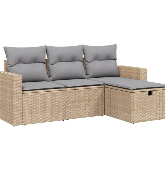 4-tlg. Garten-Sofagarnitur mit Kissen Beigemischung Poly Rattan