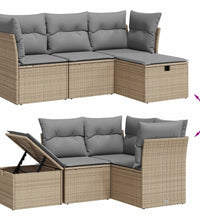 4-tlg. Garten-Sofagarnitur mit Kissen Beigemischung Poly Rattan