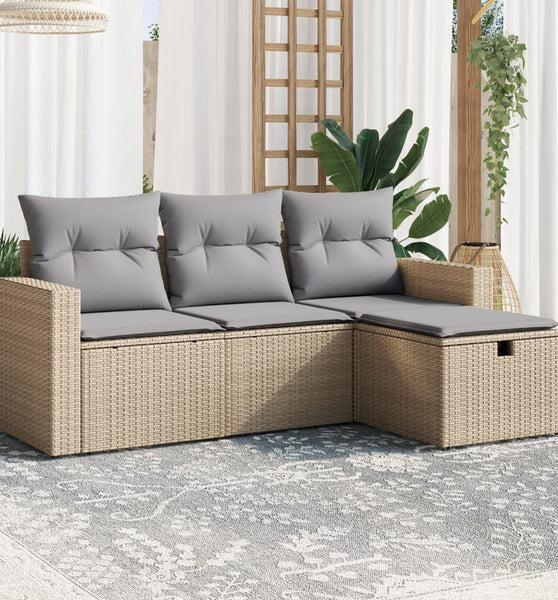 4-tlg. Garten-Sofagarnitur mit Kissen Beigemischung Poly Rattan