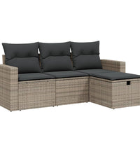 4-tlg. Garten-Sofagarnitur mit Kissen Grau Poly Rattan