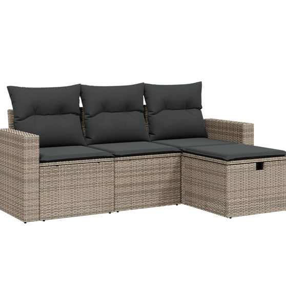 4-tlg. Garten-Sofagarnitur mit Kissen Grau Poly Rattan