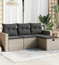 4-tlg. Garten-Sofagarnitur mit Kissen Grau Poly Rattan