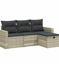 4-tlg. Garten-Sofagarnitur mit Kissen Hellgrau Poly Rattan