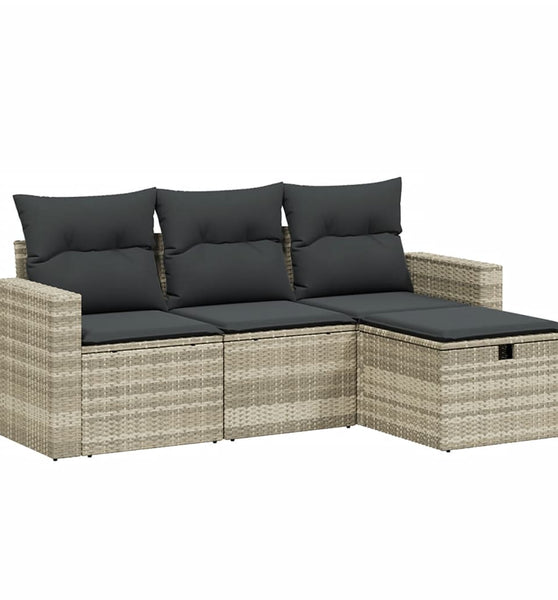 4-tlg. Garten-Sofagarnitur mit Kissen Hellgrau Poly Rattan