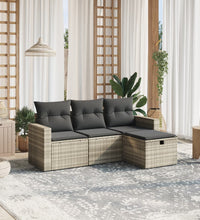 4-tlg. Garten-Sofagarnitur mit Kissen Hellgrau Poly Rattan