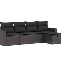5-tlg. Garten-Sofagarnitur mit Kissen Schwarz Poly Rattan