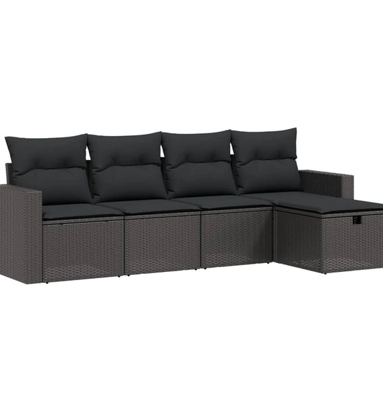 5-tlg. Garten-Sofagarnitur mit Kissen Schwarz Poly Rattan