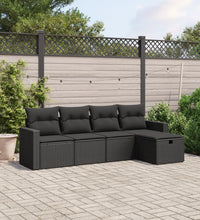 5-tlg. Garten-Sofagarnitur mit Kissen Schwarz Poly Rattan