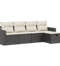 5-tlg. Garten-Sofagarnitur mit Kissen Schwarz Poly Rattan