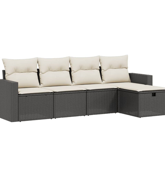 5-tlg. Garten-Sofagarnitur mit Kissen Schwarz Poly Rattan