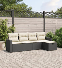 5-tlg. Garten-Sofagarnitur mit Kissen Schwarz Poly Rattan