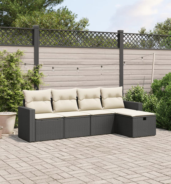 5-tlg. Garten-Sofagarnitur mit Kissen Schwarz Poly Rattan