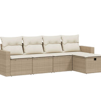 5-tlg. Garten-Sofagarnitur mit Kissen Beige Poly Rattan