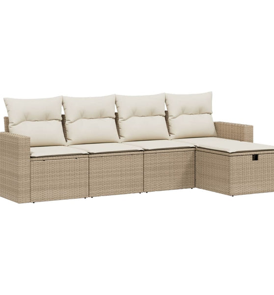 5-tlg. Garten-Sofagarnitur mit Kissen Beige Poly Rattan