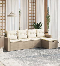5-tlg. Garten-Sofagarnitur mit Kissen Beige Poly Rattan