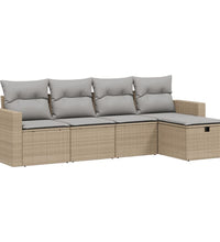 5-tlg. Garten-Sofagarnitur mit Kissen Beige Poly Rattan
