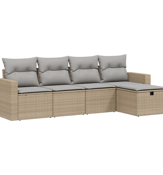 5-tlg. Garten-Sofagarnitur mit Kissen Beige Poly Rattan
